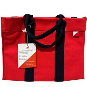 Shorebags Vibrant Red Canvas Tote with Navy Accents
